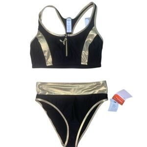 Sports Illustrated s Med Black and Gold Women's Swim Set